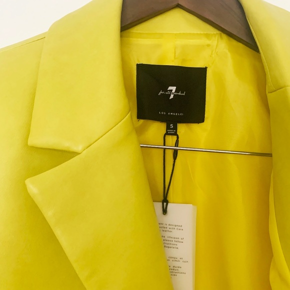 7 For All Mankind Jacket - Faux leather Cropped Biker Coat in Yellow - Size S - Picture 10 of 12